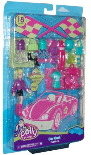 Polly Pocket Quik Clik Car Cool Fashions - Polly with Lots of Clothes and Accessories