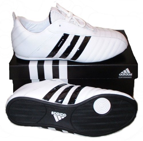 Adidas Ultra 3 Leather Martial Arts Trainers White / Black Stripes / Black Sole UK 3