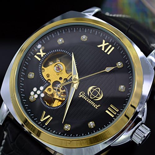 Gold-Tone Analog Skeleton Fashion Men's Auto Mechanical Watch Men