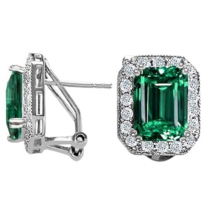 Buy 7.25 cttw 14K White Gold Plated 925 Sterling Silver and Created Emerald Cut Emerald Earrings by Finejewelers