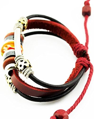 Goloy Flowers Bead Silver Tube Wind Red Multi-Strand Leather Adjustable Length Bracelet(Orange)