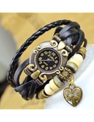 R.M. Fashion Lady Weave Leather wrap around Bracelet Watch,M18 - Black