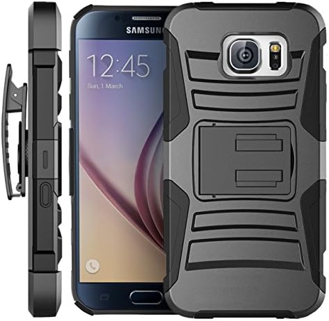 Samsung Galaxy s6 Case, Mobilebee (TM) Rugged Triple Layer Soft and Hard Hybrid Armor Protective Case With Kickstand and Bell Clip Holster for Samsung Galaxy s6