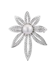 Cubic Zirconia and Sterling Silver Flower Pearl Pin