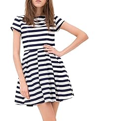 Summer Striped Print Plaid Print Pleated  Dress