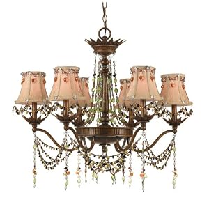 AF Lighting 7488-6H Tiara Candle Base Chandelier, Burnished Gold with Multi-Color Beads and Beaded... by 