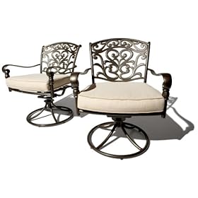 Strathwood St. Thomas Cast Aluminum Swivel Dining
Arm Chair with Cushion, Set of Two