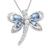 Sterling Silve Multi-Gemstone Dragonfly Pendant,18″ thumbnail
