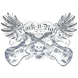 Buy Women's T-Shirt : Rock and Roll - Goth Guitar Music Skull with Wings - Silver Ink by Gildan
