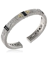 Judith Ripka "Estate" 3 Baguette Black Cuff Bracelet, 2.5"