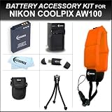 Clearmax® Must Have Accessory Kit for Nikon Coolpix AW100 Waterproof Digital Camera Includes Extended Replacement EN-EL12 Battery + Ac/dc Travel Charger + USB 2.0 Card Reader + Deluxe Camera Case + Mini Tabletop Tripod + Floating Strap + Microfiber Cleaning Cloth