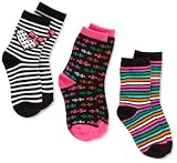 Jacques Moret Girls 7-16 Heart and Stripe Pattern 3 Pack Anklet Socks