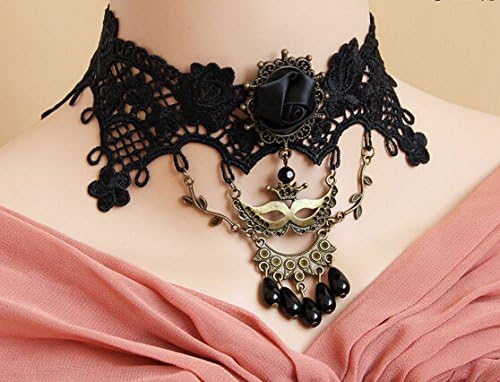 Popular New Style Black Flower Lace Gothic Lolita Beads Pendant Choker Necklace