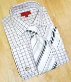 Jean Paul White/Black Checked Dress Shirt/Tie/Hanky Set