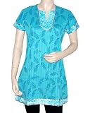 Valentine Gift for Beloved Womens Blouses Rajrang trendy Cotton Hand Block Print Blue Tunic Kurta Shirt Top India