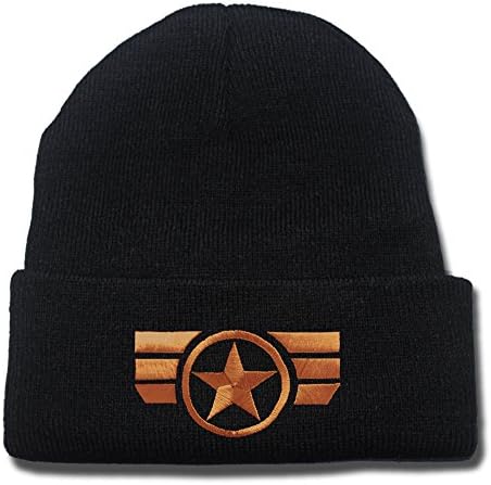 ANDREYD Captain America Secret Avengers Logo Beanie Fashion Unisex Embroidery Beanies Skullies Knitted Hats Skull Caps - Black/Orange
