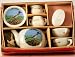 1950s - Post War Produced - Arizona State Toy Porcelain Miniature Tea Set - Service for Two - With Roadrunner Bird on Plates & Tea Pot - Arizona Gilt in Gold on Cups - Very Rare - Out of Production - Mint - Very Collectible - New