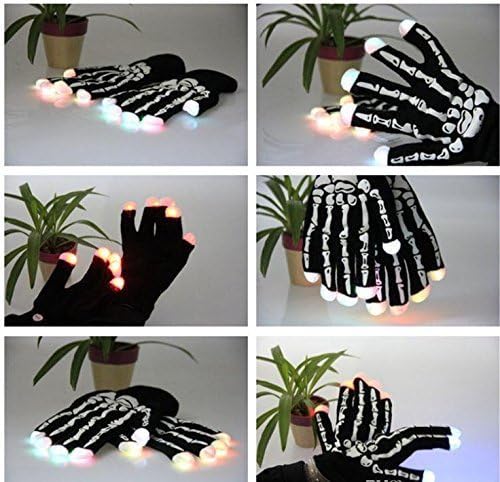 LED Skeleton Gloves KTV Party Finger Bone Glow Luminous Light Fingertip Gloves Halloween Changing Color Mittens by raytops