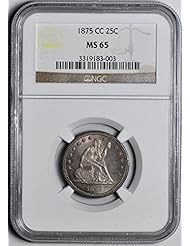 Coins: 1875 CC Liberty Seated Quarters Quarter MS65 NGC