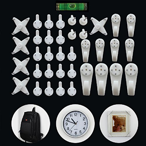 ElecMotive (38 - Pack) Creative Multi Function Invisible Hardwall Drywall Picture-Hanging Hooks Clock Hanger Non-Trace Wall Picture Hook Frame Wedding Photos Mirror Wall Studs, White (38-Hook)