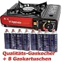Camping Kocher + 8 Gaskartuschen Gaskocher mit Tragekoffer Campingkocher