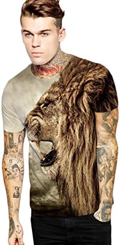 KTMod Mens 3D Printed Crewneck Short Sleeve T-Shirt Tops Lion Head L