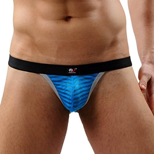 Rise World Men's Striped Mesh G-String Thongs Blue Size XS