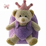 2 Item Bundle: Kreative Kids 8286L Purple & Pink Princess Bear Plush Backpack + Free Hair Bow