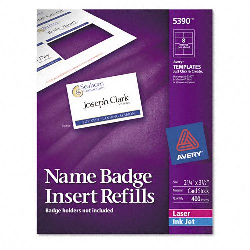 AveryÂ® Laser Printer Name Badge Insert Refills, 2 1/4 x 3, White, 400 Per Box