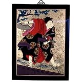 Asian Oriental Lacquered Painting Wall Art Plaque (Japanese Samurai)