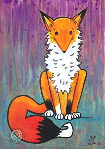 Fox #3 Orange on Purple Lowbrow Cartoon animal Original Art acrylic Painting 5 x 7