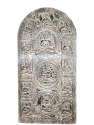 Hand Carved Dhyana Buddha Seated Wall Panel Arched Door India Furniture 72 Inch