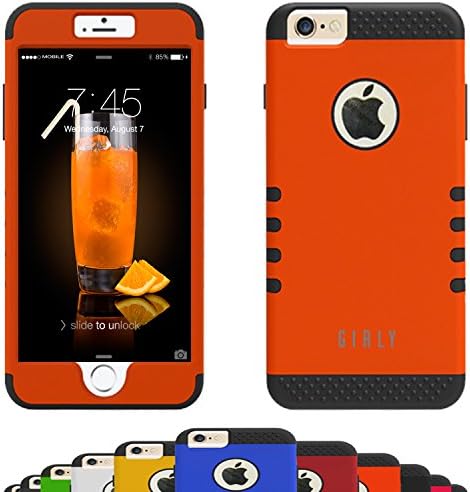 GIRLY iPhone 6s / 6 Case 4.7 Inch Impact Resistant Dual Layer Armor Hard / Soft Heavy Duty Shock Absorbent Drop Protective Cases By Vallt Cover For Apple I Phone - Lifetime Guarantee (Orange Soda)