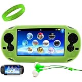 Sony PlayStation Vita Gaming Accessories from VanGoddy Presents Our Durable Slip-On PSVita Green Apple Silicone Skin + VanGoddy LIVE * LAUGH * LOVE Wristband + Play Station Vita Screen Protector **One for EACH SIDE** + Green Play Station Vita Compatible Noise Cancelling Headphones