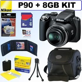 Nikon Coolpix P90 12.1MP Digital Camera + 8GB Accessory Kit