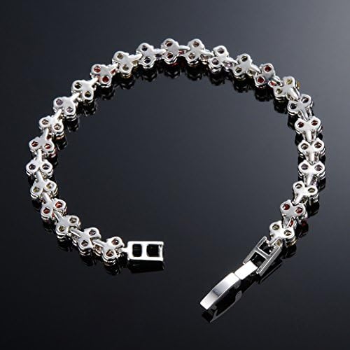 White Gold Plated Alloy with Clear Rainbow AAA Zircons Heart Tennis Bracelets 7"