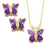 10k Yellow Gold Amethyst Butterfly Jewelry Set