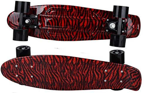 Voyage 22" Plastic Cruiser Graphic Complete Skateboard for Beginners, High Strength Flexible Colorful Deck, Colored Aluminum Alloy Truck, Ultra Smooth Bearing, PU Wheel (Red and Wave)