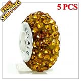 1 Buy = 5PCS Solid Sterling 925 Silver Core Swarovski Czech Rhinestone Charm Beads, High Quality With Sterling Brightness, Threaded Core, Matching Lampwork Murano Glass Beads for European Style Bracelets and Necklaces Chains, Well Compatible with Pandora, Troll, Biagi, Caprice, Dione Murano Glass Beads