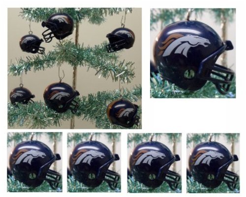 NFL Football Denver Broncos Set of 6 Holiday Christmas Tree Ornaments Featuring Broncos Team Helmet Ornaments Ranging from 1.5