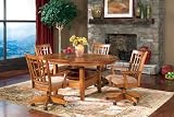 Brown Oak Dining Table with Arm Chairs Entertainment Game Table