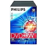 Philips DVD+RW Rewritable Disc (10 Pack) Slim Case PDO/DVDRW/10PK - 120 Minutes Video (Standard Play) 4.7GB Data, 1-4x Certified Speed For Use With DVD+RW Recorders And DVD+RW Data Drives