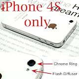 Iphone 4S Back Cover Housing, iPhone 4S Only, White Glass Battery Door, Replacement back housing with Flash Diffuser, Chrome Ring and interior Frame and free Star shaped 5 point screwdriver -KKINTRADE- S9