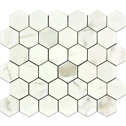 Calacatta Gold Italian Marble 2" Hexagon Mosaic Honed