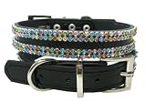 Bellas Swarovski Multi-Colored Crystals Luxury Leather Rhinestone Dog Collar, Black - Large 18"