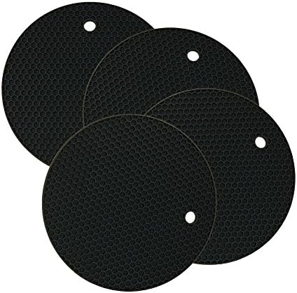 Multiple Function Round Shape Comb Style Silicone Table Place Mat/Heat Proof Pad Set of 4 pcs(Black)