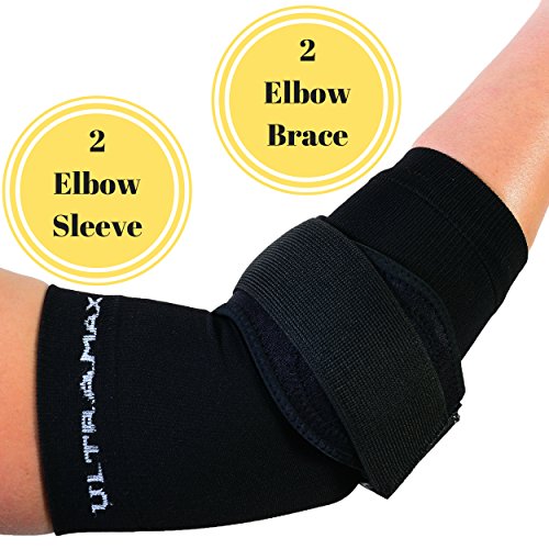 Elbow Sleeve and Brace (Large, Black) Includes 2 Elbow Sleeves and 2 Elbow Braces