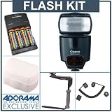 Canon Speedlite 430EX - Deluxe Outfit with 4 NiMH Batteries, Charger, Flashpoint Flash Diffuser, Stroboframe Quick Flip 350 Flash Bracket, & Off-Camera eTTL2 3' Coiled Cord for Canon EOS