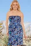 Beach Belle® Ethnic Blue Paisley Plus Size Smocked Dress - Plus Size Swimsuit Plus Size Swimsuit