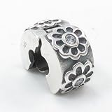 B21 Flower Clip .925 Sterling Silver and Gemstone Bead Charm Spacer/Stopper Pandora Chamilia Biagi & European Bracelets Compatible